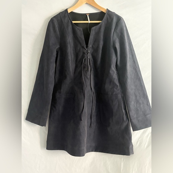 Free People Bradley Dress - Faux Suede Mini NWT Size L –  Navy - Picture 4 of 8